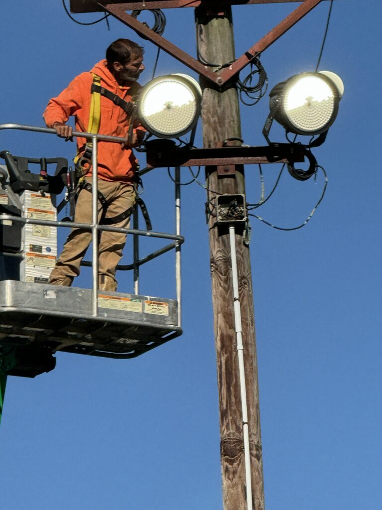 Case Industries electrician St. Tammany repairing ballpark lighting
